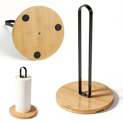 Küchenrollenhalter freistehend, schwarz, Holzbase, stabil