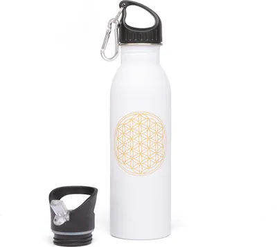Produktbild von Edelstahl-Trinkflasche, 700 ml, unifarben mit Print Blume des Lebens, weiß