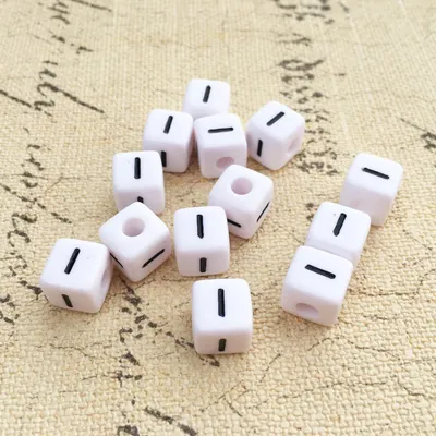 Produktbild von Buchstaben Perlen, 30 Stück, 6x6 mm, weiß mit schwarz, eckig, Buchstabe I