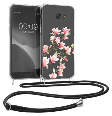 Image de kwmobile Necklace Case compatible avec Samsung Galaxy A5 (2017) Housse - Housse en silicone avec chaîne pour téléphone portable - Rose Blanc Transparent Magnolia