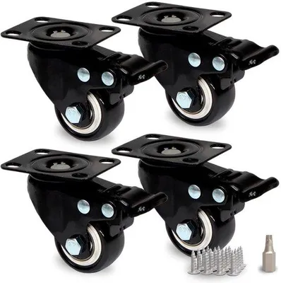 Productafbeelding van Set van 4 kleine kogellagers, diameter 40 mm, geschikt tot 60 kg per lager. Zware, rolwielen met remmen – soepele en stille transportwielen voor palletwagens en verplaatsbare meubels
