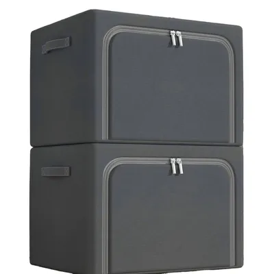 Produktbild von 2er-Set Aufbewahrungsbox aus Oxford-Gewebe, wasserdicht, Faltbare, 100L, Fächer, für Kleidung & Schrank,Ohne Sichtfenster, Dunkelgrau