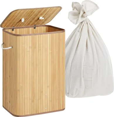 Produktbild von Relaxdays Wäschekorb mit Deckel, Bambus, 80 Liter, faltbarer Wäschesammler, HxBxT: 60 x 40 x 30 cm, Wäschetruhe, natur