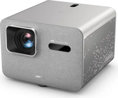A 3D render of a projector on a white background.