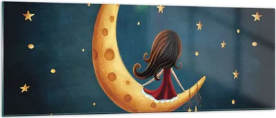 Produktbild von Bilder auf glas - Einteilig - Kinder Mädchen Mond - 140x50cm - Glasbilder - Wandbilder - Bilder - zum Aufhängen bereit - Wanddekoration aus Glas - Glas Bilder - Wandbild auf Glas - GAB140x50-4683