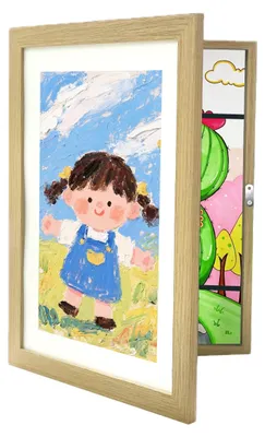 Produktbild von Relaxdays Kinder Bilderrahmen A4, klappbar, magnetisch, Wechselrahmen für Kinderbilder, 32x25,5 cm, MDF & Acryl, natur