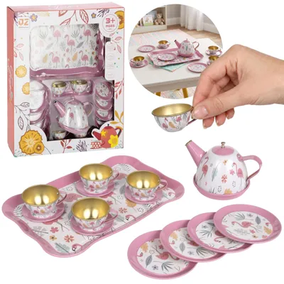Produktbild von Spielzeug-Kochgeschirrset aus Metall für Tee, Küchenspielzeug für Kinder, 14-teilig