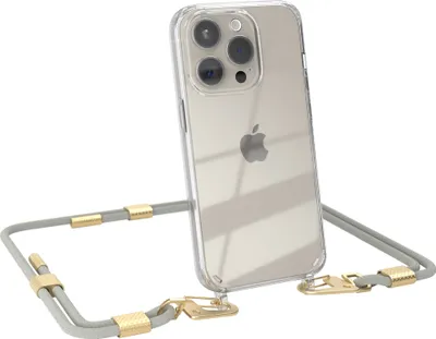 Produktbild von EAZY CASE Handykette für Apple iPhone 15 Pro, Transparente Silikonhülle mit Band, Clear Case, abnehmbar in  Beige