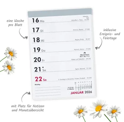 Produktbild von Wochenabreißkalender 2026 : Wochenkalender Abreißkalender