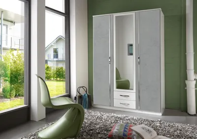 Produktbild von Drehtürenschrank >Duo< in WEISS + BETON-NB LICHTGRAU - 135x199x58cm (BxHxT)