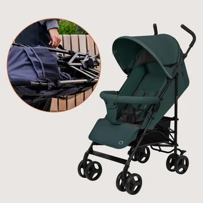 Produktbild von Lionelo Elia Buggy klein zusammenklappbar Kinderwagen Buggy bis 15 kg Rücken und Fußstützenverstellung Hinterradbremse Moskitonetz - Green Graphite