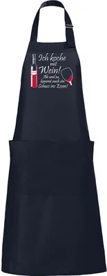 Grill- und Kochschürze mit Spruch Kochen mit Wein Onesize dunkelblau Geschenk Vatertag Männertag Geschenkidee Geburtstag Sommer-Grillschürze Kochschürze SALE