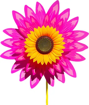 A decorative sunflower pinwheel on a yellow stem against a white background.
