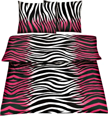 Produktbild von 3-teilig Mikrofaser Bettwäsche Set Bettgarnitur Bettbezug Übergröße 200x220 2x Kissenbezug 80x80 cm NEU Uni NEU Modern Schwarz Weiß Pink Tierfell Tierprint Zebra