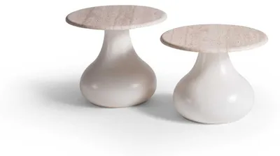 Image de Élégant ensemble de deux tables basses avec plateaux ronds en travertin