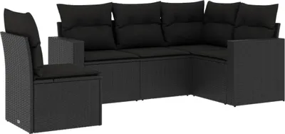 Produktbild von vidaXL 5-tlg. Garten-Sofagarnitur mit Kissen Schwarz Poly Rattan