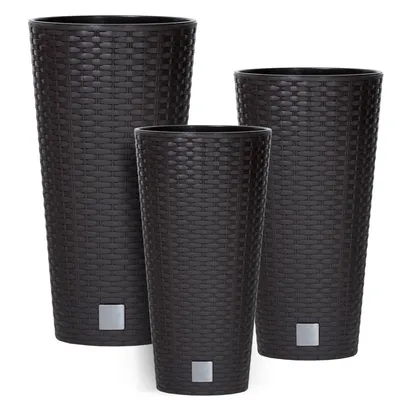 Produktbild von 3 stck Blumentopf Rattan Hohe verschiedene Größen H 47+57+76 cm Umbra Einsatz Kunststoff mit Pflanzeinsatz Rund