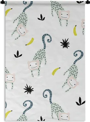 Produktbild von MuchoWow® Wandteppich Wandbehang Affe - Banane - Muster 90x135 cm Tapisserie Dekoration Wandtuch - Baumwolle - Wandskulptur