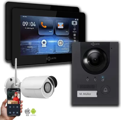 Produktbild von IP Gegensprechanlage | 7 Zoll Monitor | 1x IP Kamera | Anthrazit : 2 Monitore : 7 Zoll Schwarz : Unterputzdose Monitor Anzahl: 2 Monitore Monitor Farbe: 7 Zoll Schwarz Montage: Unterputzdose