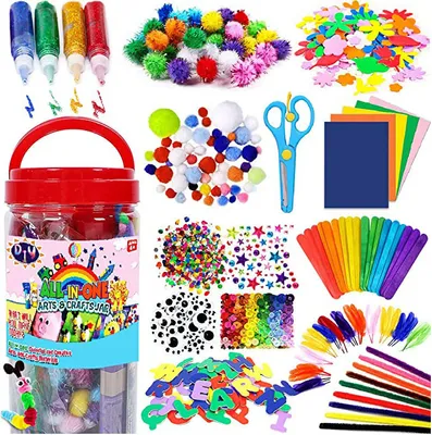 Produktbild von Kunst- und Bastelbedarf für Kinder – Kunst- und Bastelset für Kleinkinder im Alter von 4 5 6 7 8 9 Jahren – Alles-in-einem-Bastelset für Schule, Kindergarten und Heimunterricht $ Kunst- und Bastelbedarf für Kinder, Kunst- und Bastelset für Kleinkinder zum Selbermachen – Alles-in-einem-Set zum Basteln, DIY-Kunstbedarf $ Kunstbedarfsglas für Kinder – Bunte und kreative Kunst- und Bastelmaterialien – Kleber, Sicherheitsschere, Pompons, Eisstiele usw.