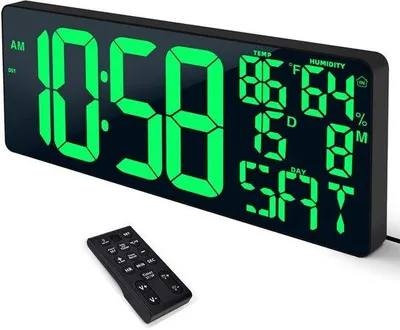Image de Grande horloge murale numérique de 18 pouces avec télécommande et fixation automatique
