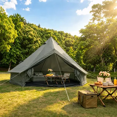 Produktbild von AIORBER Glockenzelt 400cm Jurte Zelt für 4-8 Personen mit Ofenrohrdurchführung Wasserdichtes Glamping Familienzelt 4 Jahreszeiten Campingzelt, Dunkelgrün