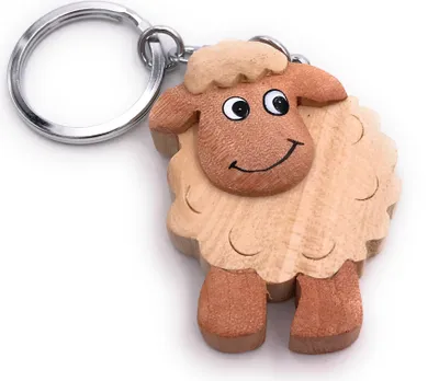 Image de Onwomania Porte-clés en bois Mouton Mouflon clair Animal Mouton laineux Pendentif Charm