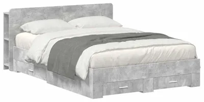 Image de Lit double exclusif avec rangement, coloris gris béton, dimensions 160 x 200 cm, structure en bois composite