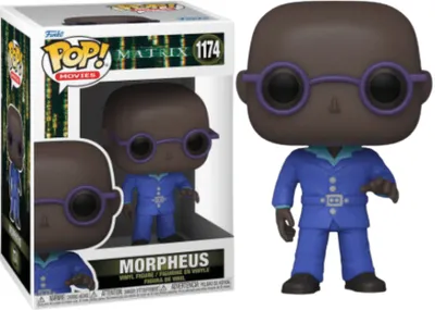 A Funko Pop! vinyl figure of Morpheus from The Matrix, shown in its packaging and also displayed outside of it.