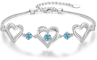 Produktbild von Armband Damen 925 Sterling Silber Herz Rosegold Geburtsstein Zirkonia Rhodinierung