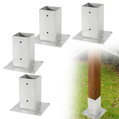 Produktbild von 4 Stück Aufschraubhülse Pfostenträger für Vierkantholzpfosten Silber 80x80mm