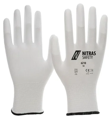 Produktbild von NITRAS Nylon-Handschuh 6210 weiß, PolyurethanFingerkuppen-Beschicht., Gr. 10, Größe:6