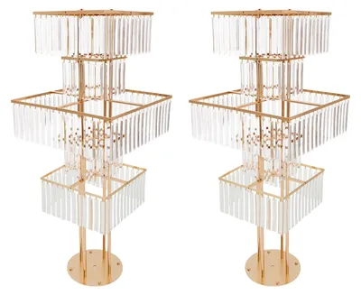 Image de Présentoir à fleurs - Présentoir à vases à 5 étages - Lot de 2 - Métal - Socle rond - Autoportant - Pour mariages et fêtes - Doré