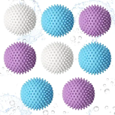 Immagine prodotto di Palline per asciugatrice - PVC riutilizzabili - 8 pezzi - Bianco, viola e blu