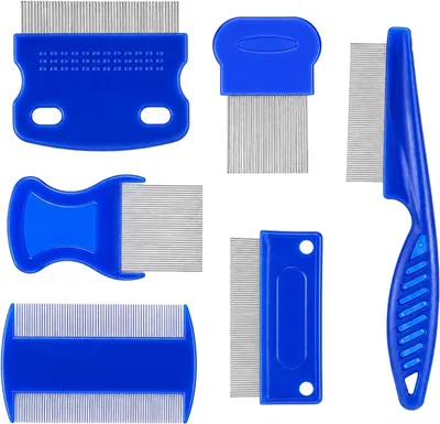 Produktbild von Flohkamm Set, 6-teilig, mit Metallzähnen, Handgriff, für die Fellpflege