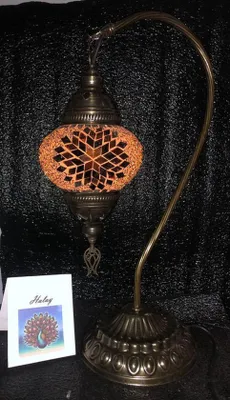 Zdjęcie produktu dla Ręcznie wykonana brązowa turecka lampa stołowa z mozaiką, orientalna lampa nocna, wysokość ok. 45 cm