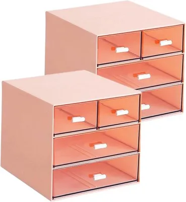 Produktbild von Kosmetikaschublade mit 4 Fächern - Plastikschublade für kleine Gegenstände - Schönheitsorganiser für das Büro - rosa - 2 Stück.