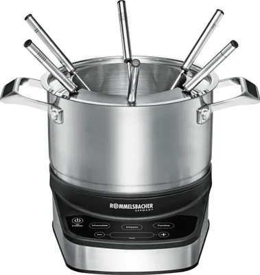 Produktbild von Elektro Fondue Set F 1200, Edelstahlgehäuse, Kochplatte 175 mm Ø, Touch Control Sensoren, elektronische Temperaturregelung, 2,5 Liter Topf aus Edelstahl, 6 Edelstahl Fonduegabeln, 1200 Watt