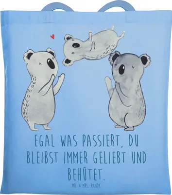 Produktbild von Mr. & Mrs. Panda Shopping Tasche Trennung von den Eltern - Sky Blue - Geschenk, Schultasche, Trost, Laptoptasche, Zuversicht, Vertrauem, Herzensworte, Wärme, Jutebeutel