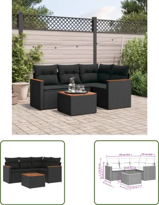 Produktbild von The Living Store 5-tlg. Garten-Sofagarnitur mit Kissen Schwarz Poly Rattan