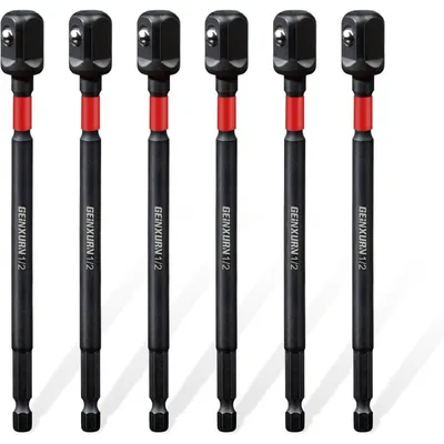 Productafbeelding van Steekdoppenset met adapter, 6 stuks, 150 mm, Cr-V, 1/4 inch zeshoek naar 1/2 inch vierkant, geschikt voor boormachine en accuschroefmachine