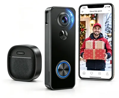 Produktbild von WLAN Video Tš¹rklingel mit Kamera 2K HD Funkklingel mit Kamera PIR Bewegungserkennung 2.4GHz WLAN und Nachtsicht