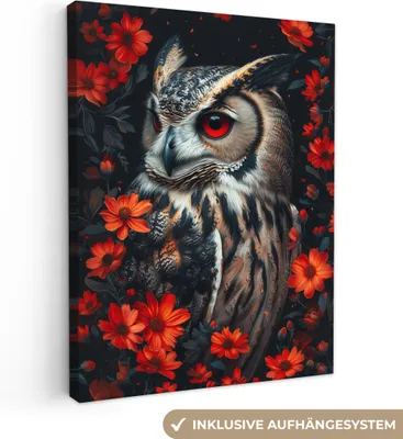 Produktbild von Leinwandbilder 30x40 cm - Tiere, Blumen - Eule, Bilder Wohnzimmer Modern, Wanddeko