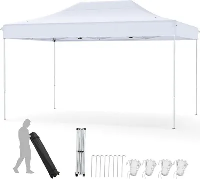 Image de Pavillon pop-up 3 x 4,5 m avec roulettes et cordes, blanc