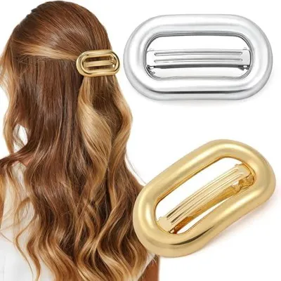 Imagen del producto de 2 pinzas para el pelo de metal, en dorado y plateado, elegantes horquillas francesas de diseño vintage para mujeres