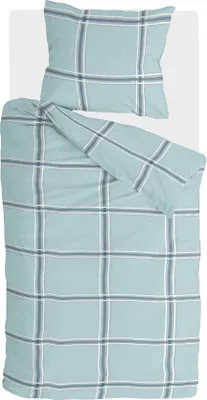 Produktbild von Walra Bettwäsche Soft Squares Blau 155x220 cm – 100% Baumwollflanell, weiche Flanellbettwäsche mit Reißverschluss, Karo-Design