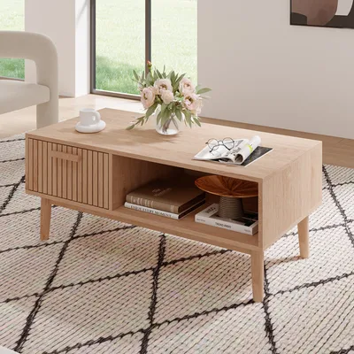Produktbild von CDGlobal Couchtisch mit Schublade, Old Style Optik - geräumiger Sofatisch mit Ablage für Ihren Wohnbereich - 100 x 43 x 50 cm