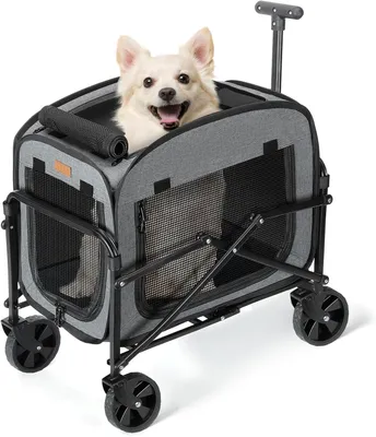 Produktbild von Hunde-Transportbox Hundetransporter mit Rädern, großer Hundetransporter für Hunde und Katzen, 18 kg, rollender Haustiertransporter mit großen Rädern f