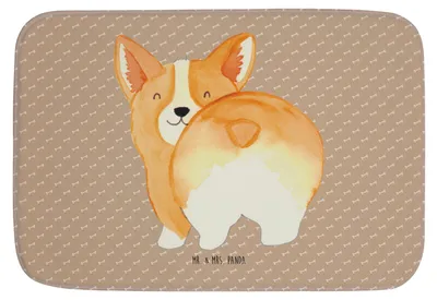 Produktbild von Mr. & Mrs. Panda Badvorleger Corgi Po - Hundeglück - Geschenk, duschmatte, Spruch, Selbstliebe, Badezimmerteppich, Badematte, Niedlich, Hund, Badteppich, Sprüche