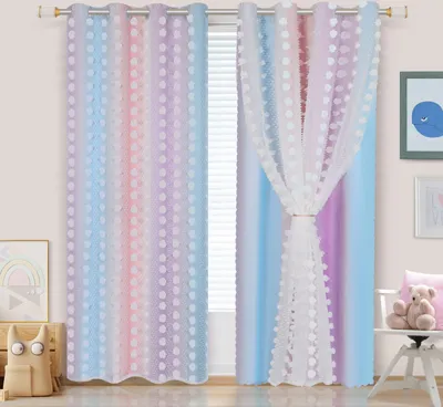 Produktbild von Kinderzimmer Gardinen Mädchen - Ösenvorhang 2er Set H 213 x B 132 cm Kinderzimmer Vorhang Sterne Doppellagige Verdunklungsvorhänge mit Voile, Elegantes Lila